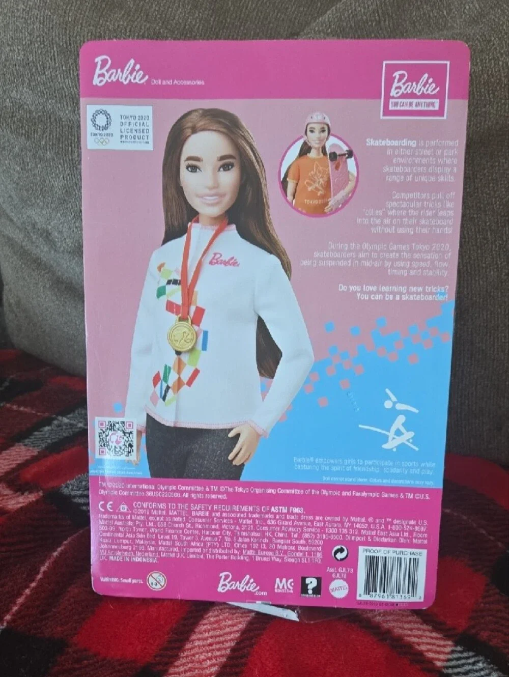 Barbie Skateboarding Doll in Orange Top with Pink Helmet and Neon Yellow Pads